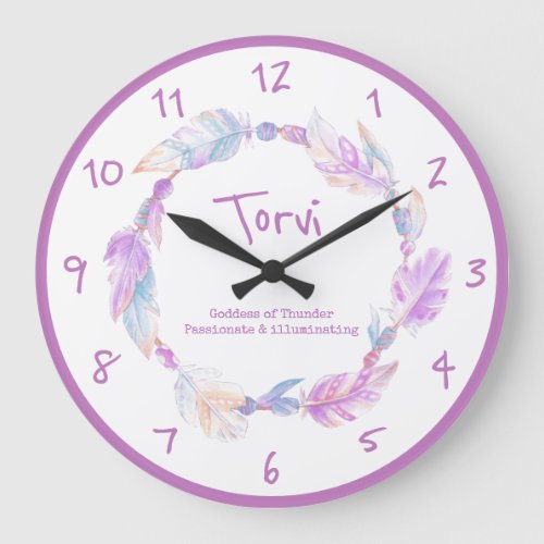 Torvi feather beads wreath name meaning purple large clock