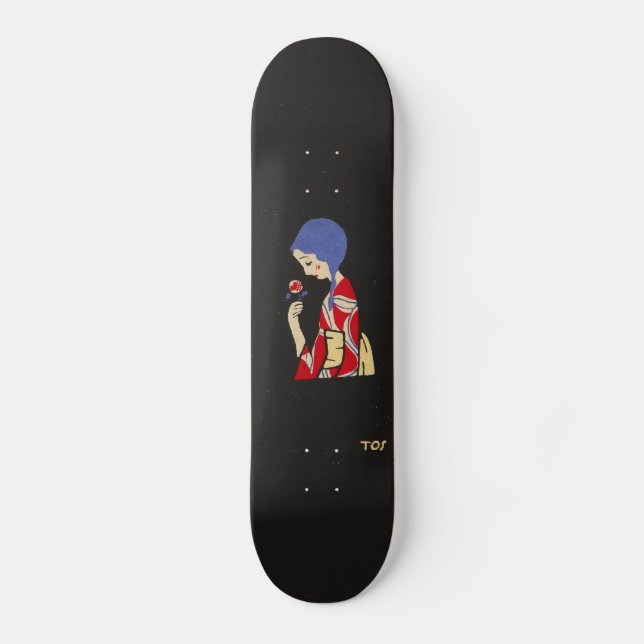 Toshio Ito Japanese Art Girl With Flower Skateboar Skateboard Deck (Front)