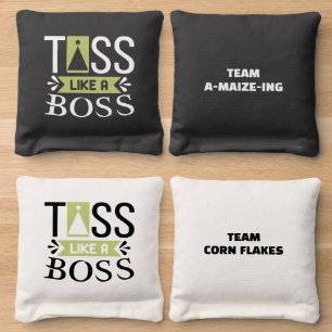 Toss like a boss personalized team names on back cornhole bags