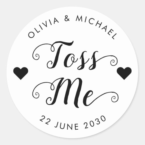 Toss Me Confetti Wedding Favor Script Heart Classic Round Sticker