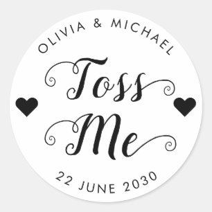 Toss Me Confetti Wedding Favor Script Heart Classic Round Sticker