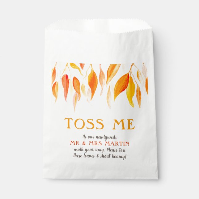 Toss me leaves fall wedding confetti instruction  favor bag (Front)