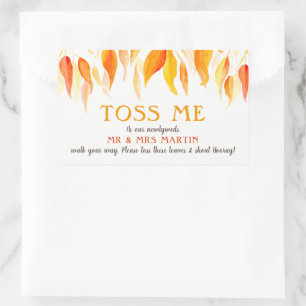 Toss me leaves fall wedding confetti instruction rectangular sticker