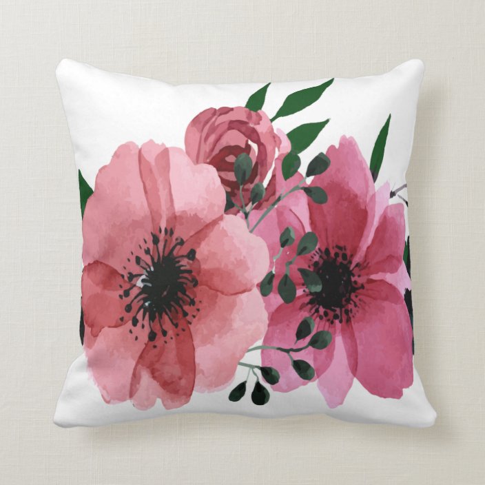 Toss/Throw/Accent Pillow with Vibrant Pink Flowers