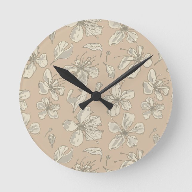 Tossed Blossoms on Light beige - seamless pattern Round Clock (Front)