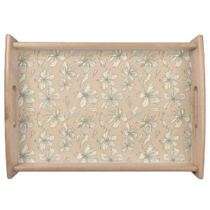 Tossed Blossoms on Light beige - seamless pattern Serving Tray
