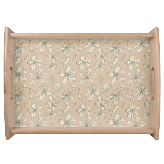 Tossed Blossoms on Light beige - seamless pattern Serving Tray (Front)