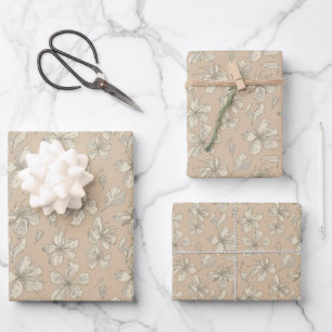 Tossed Blossoms on Light beige - seamless pattern Wrapping Paper Sheets