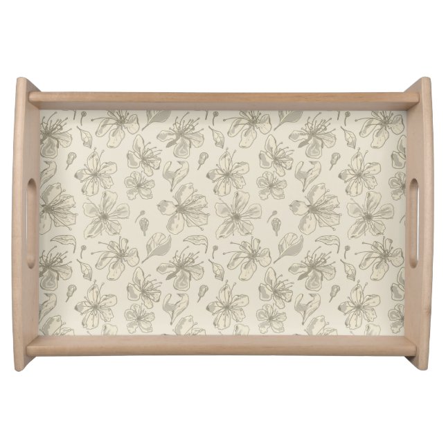 Tossed Blossoms on Light Sand - seamless pattern. Serving Tray (Front)
