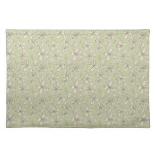 Tossed Blossoms on Olive Green - seamless pattern. Cloth Placemat