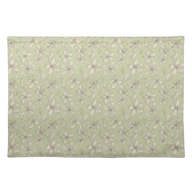 Tossed Blossoms on Olive Green - seamless pattern. Cloth Placemat (Front)