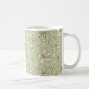 Tossed Blossoms on Olive Green - seamless pattern. Coffee Mug