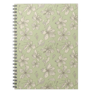 Tossed Blossoms on Olive Green - seamless pattern. Notebook