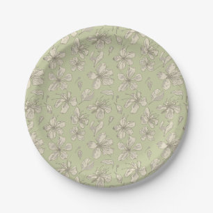 Tossed Blossoms on Olive Green - seamless pattern. Paper Plates