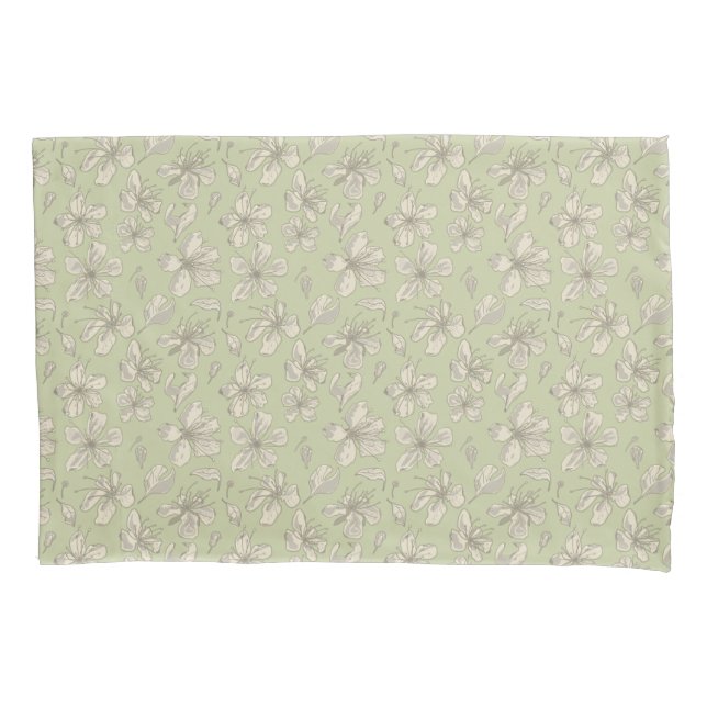 Tossed Blossoms on Olive Green - seamless pattern. Pillow Case (Front)