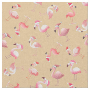 Tossed Christmas Flamingos on Light Orange Fabric