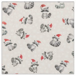 Tossed Christmas Raccoons &amp; Snowflakes on Beige Fabric