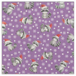 Tossed Christmas Raccoons &amp; Snowflakes on Purple Fabric