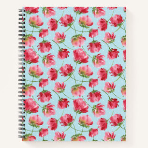 Tossed Crimson Red Watercolor Florals Polka Dots Notebook