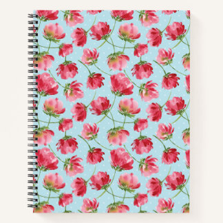 Tossed Crimson Red Watercolor Florals Polka Dots Notebook