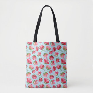 Tossed Crimson Red Watercolor Florals Polka Dots Tote Bag