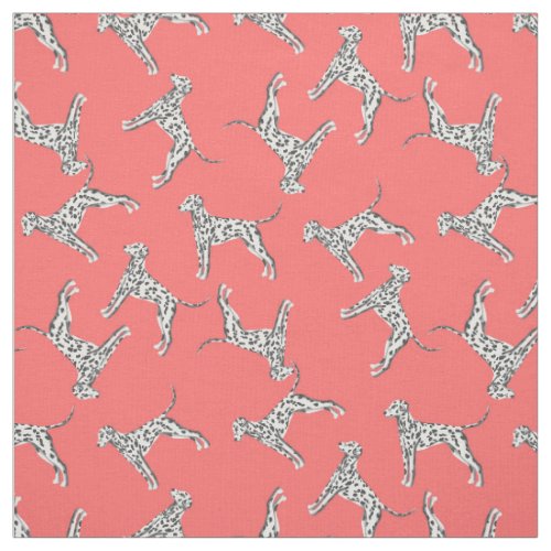 Tossed Dalmatian Dog Print Coral Background  Fabric