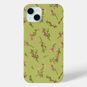 Tossed Floral Wildflowers on Chartreuse Green iPhone 15 Plus Case