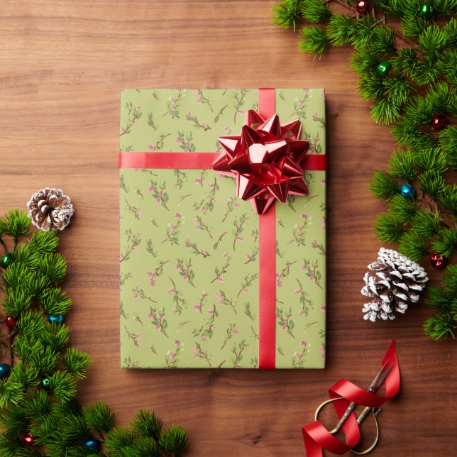 Tossed Floral Wildflowers on Chartreuse Green Wrapping Paper (Holiday Gift)