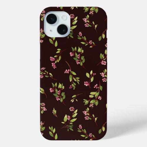 Tossed Floral Wildflowers on Chocolate Brown iPhone 15 Plus Case