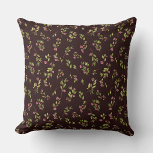 Tossed Floral Wildflowers on Chocolate Brown Throw Pillow