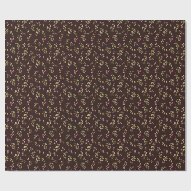 Tossed Floral Wildflowers on Chocolate Brown Wrapping Paper (Flat)