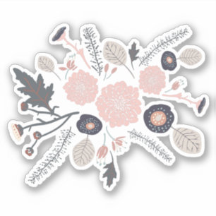 Tossed Flowers Motif Gray Pink Black Playful Sticker