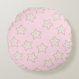 Tossed Frosted Sprinkle Star Cookies Round Pillow
