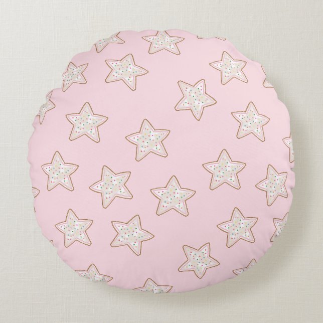 Tossed Frosted Sprinkle Star Cookies Round Pillow (Front)