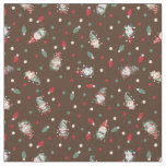 Tossed Gnomes Wrapped in Lights on Dark Brown Fabric