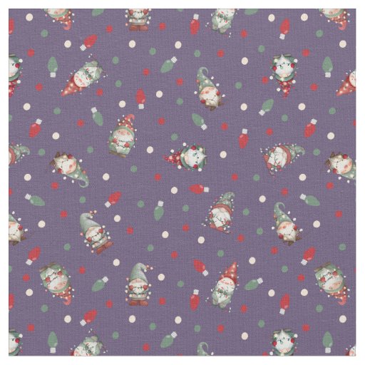 Tossed Gnomes Wrapped in Lights on Gray-Purple Fabric
