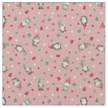 Tossed Gnomes Wrapped in Lights on Light Gray-Pink Fabric