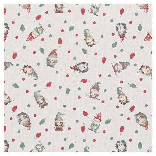 Tossed Gnomes Wrapped in Lights on White Fabric