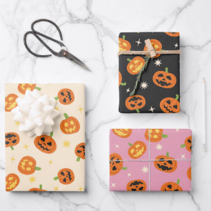Tossed Halloween Pumpkins Wrapping Paper Sheets
