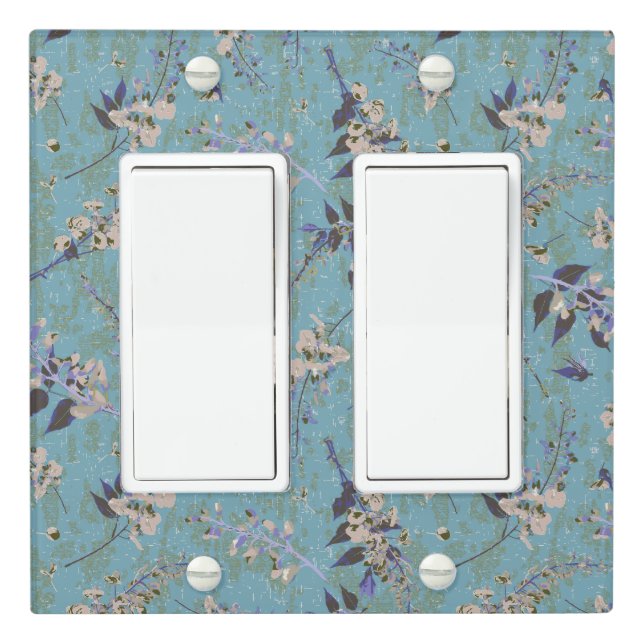 Tossed Purple & Cream Wisteria Flowers on Teal Light Switch Cover (In Situ)