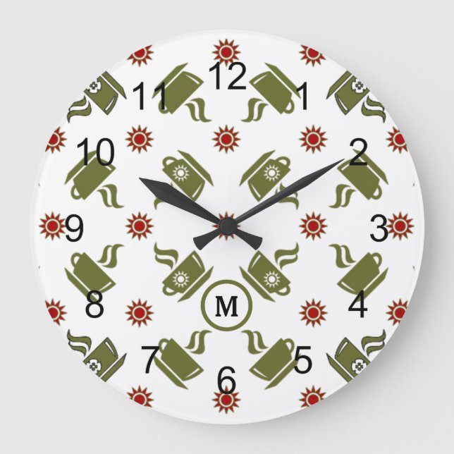 Tossed Retro Coffee Cups Wall Clock (Front)