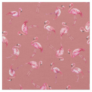 Tossed Watercolor Flamingos on Faded Red Fabric