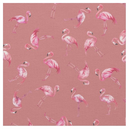 Tossed Watercolor Flamingos on Faded Red Fabric