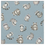 Tossed Watercolor Raccoons on Light Gray-Blue Fabric