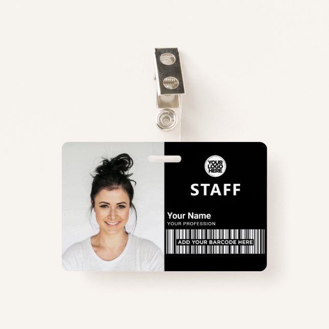 Total Black Business Photo ID Staff ID Badge (Front with Clip)