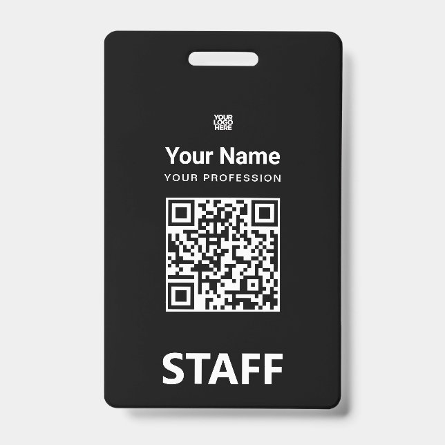 Total black Employee Qr Code, Bar Code, Logo, Name Badge (Front)