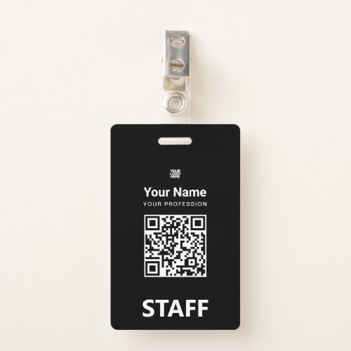 Total black Employee Qr Code Bar Code Logo Name Badge