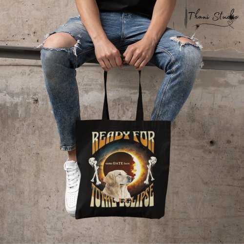 Total Eclipse 2024 Editable Date Cute Dog Vintage  Tote Bag