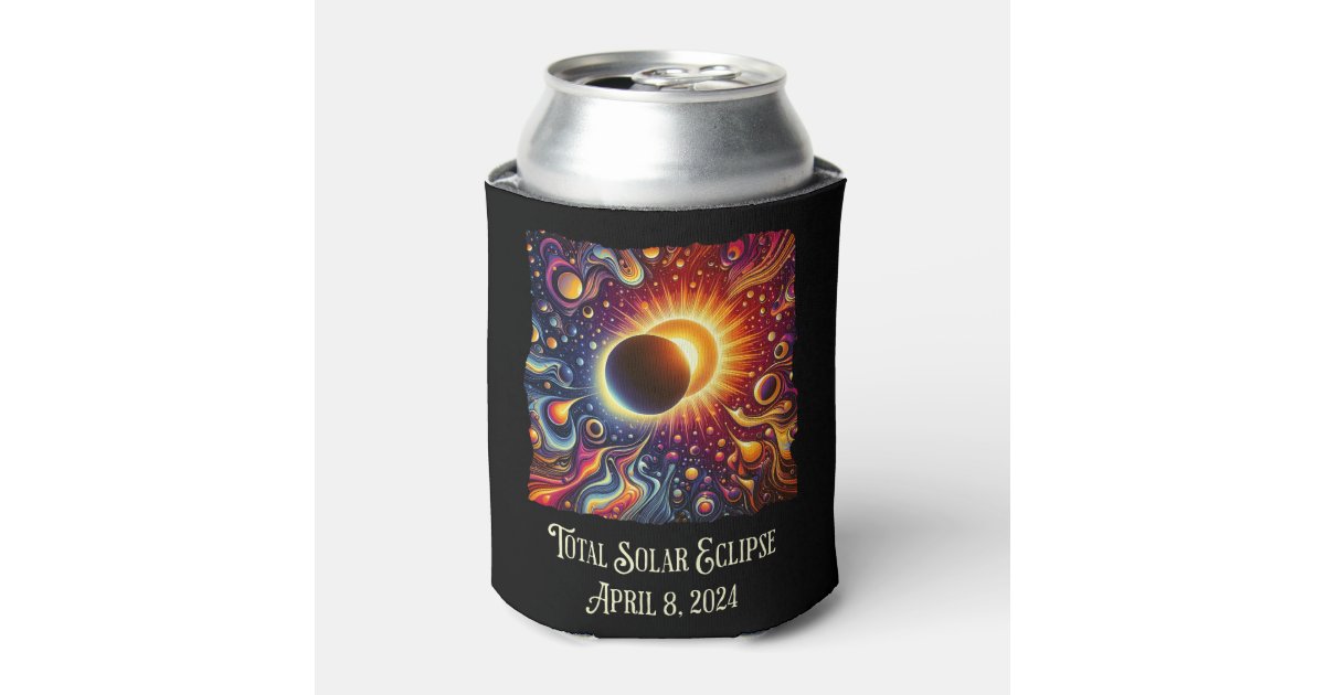 Total Eclipse 2024 Retro Groovy 60's 70's vibe Can Cooler | Zazzle