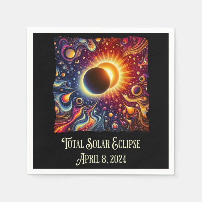 Total Eclipse 2024 Retro Groovy 60's 70's vibe Napkins (Front)